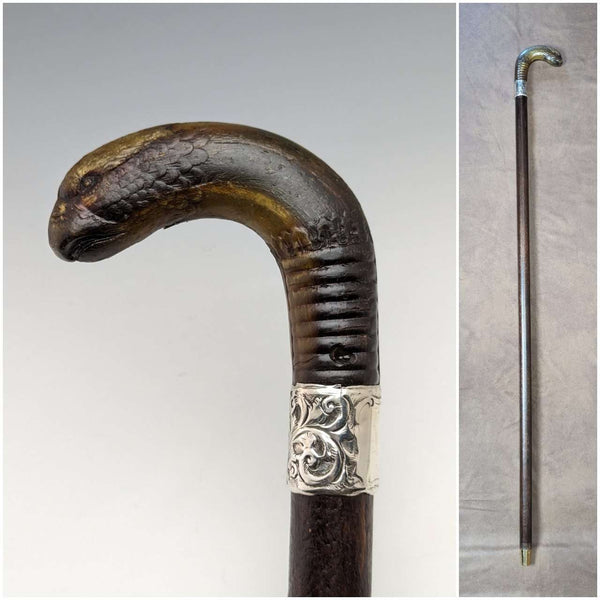 1893년 영국 앤티크 신사용 지팡이 혼(Horn) 소재 그리핀 핸들 85cm