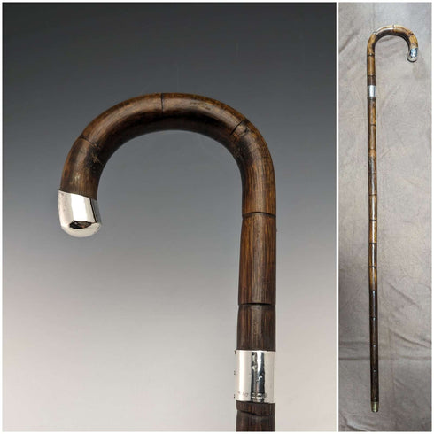 1930年 英国ヴィンテージ 紳士用ステッキ 純銀装飾 バンブーシャフト 91cm