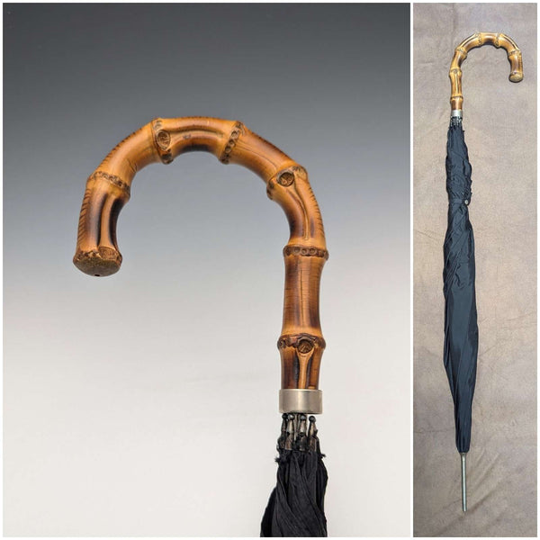 Paraguas británico vintage para caballero, mango curvo de bambú, 88 cm