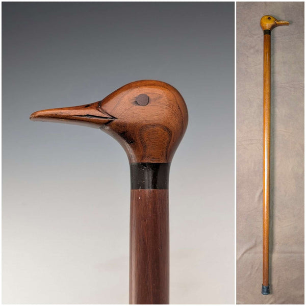 Bastón vintage británico, mango con cabeza de pato y eje marrón extragrueso, 103 cm