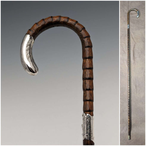 1909년 영국제 앤티크 여성용 스테이크, 순은 장식, 커브 핸들, 87cm