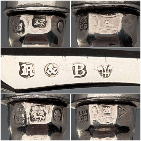 1867년경 영국 엔틱 순은 핸들 커틀러리 6세트 Roberts&Belk