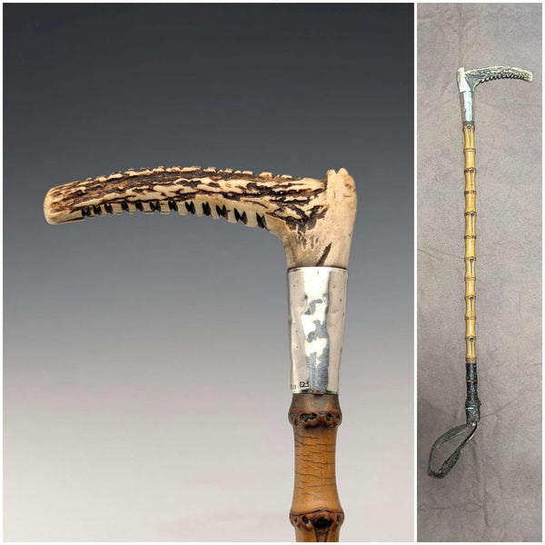 1886년 영국 앤틱 승마용 채찍 라이딩 크롭 앤틀러 50cm