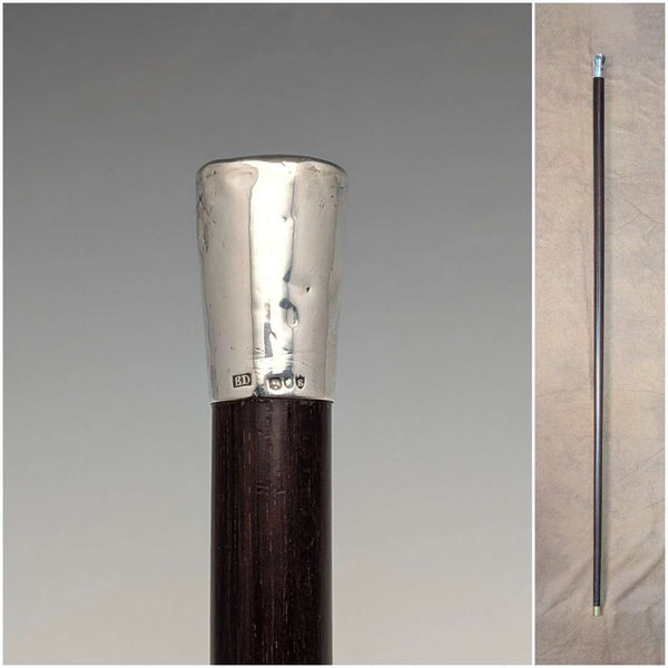 1880年 英国アンティーク ブラウンシャフト 純銀製ロンデルハンドル ステッキ 83cm