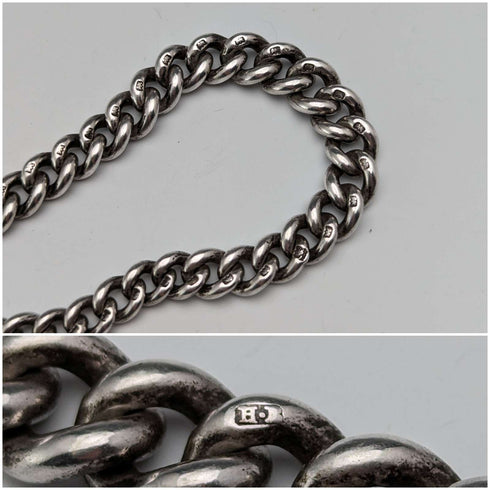 Cadena Albert de plata esterlina, antigüedad británica de alrededor de 1902, 54 g