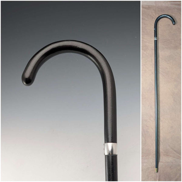 1933년 영국 빈티지 블랙 우드 커브 핸들 순은 장식 경량 스틱 지팡이 94cm M&T Ltd