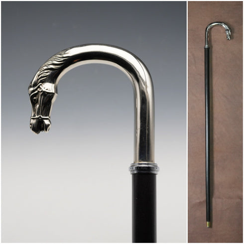 British Vintage Black Shaft Horsehead Handle Walking Stick Cane 88cm