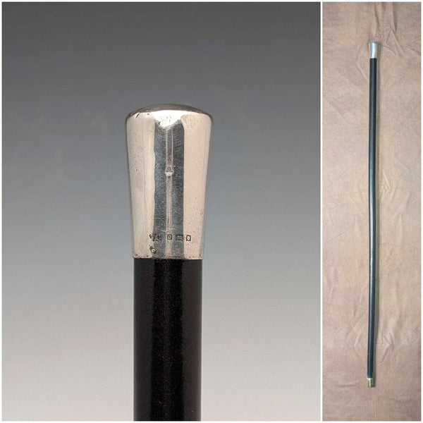 1929년 영국 빈티지 블랙 샤프트 순은 롬멜 핸들 지팡이 89cm