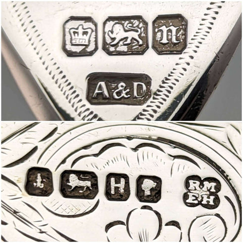 1880년경 영국 앤티크 백접패 핸들 순은 블레이드 커틀러리 5페어 세트 Martin Hall