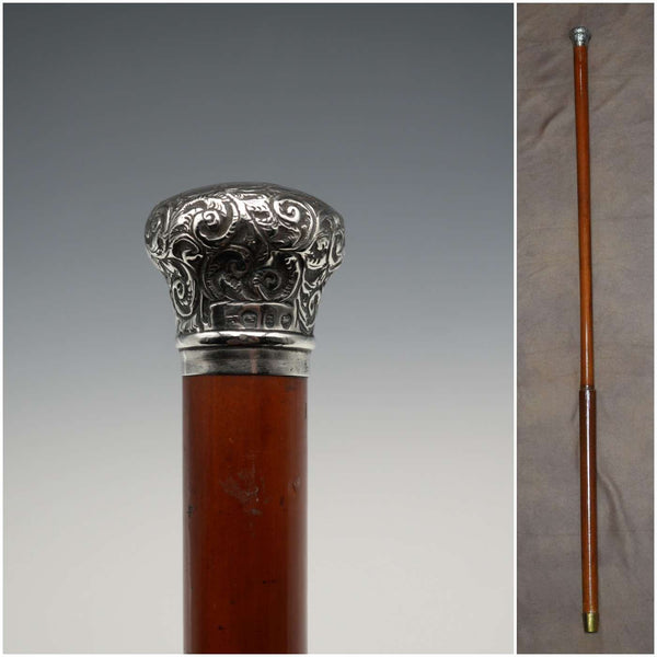 1897年 英国アンティーク マラッカ藤シャフト 純銀ロンデルハンドル ステッキ 杖 93cm