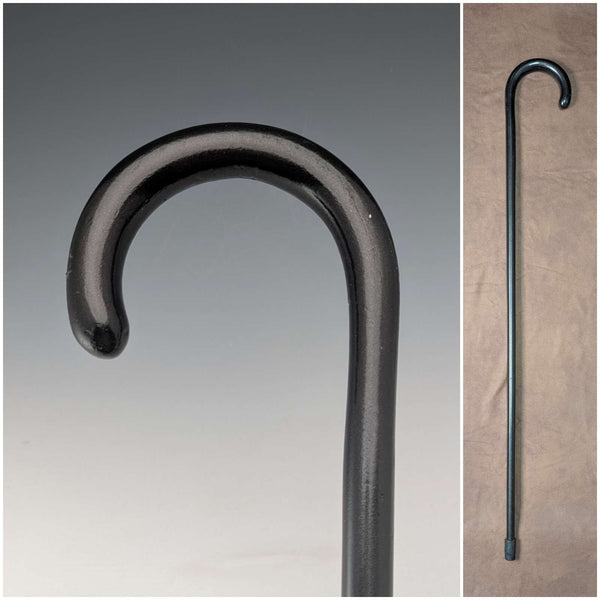 Bastón antiguo inglés, eje negro, mango curvado, 90 cm