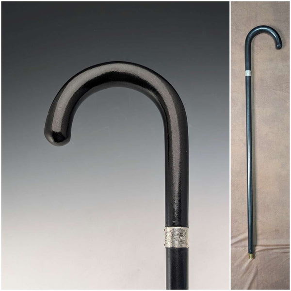 1944년 영국 빈티지 블랙 샤프트 커브 핸들 순은 장식 지팡이 83cm K&SLD