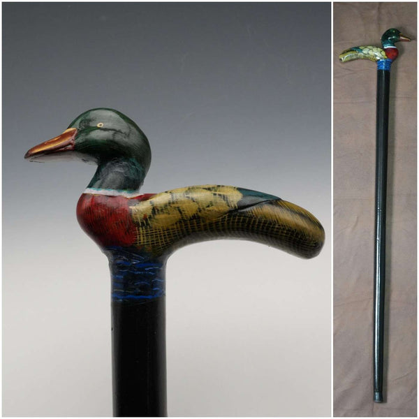 复古黑色杆身彩色鸭头手柄手杖 87cm
