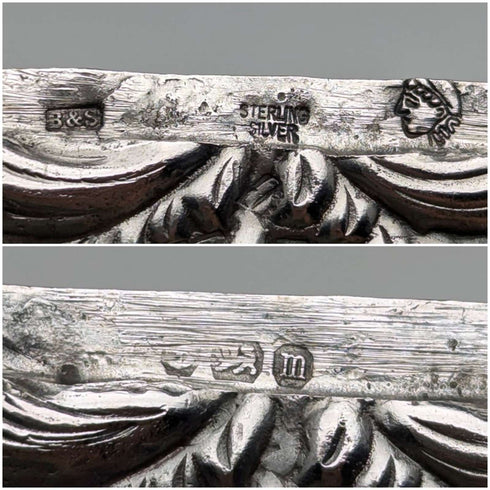Antique American sterling silver card case with embossed decoration, 75g