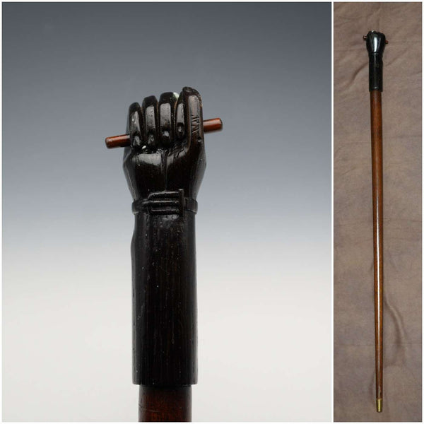 ヴィンージ ブラウンシャフト 棒を握る拳 彫刻ハンドル ステッキ 杖 89cm