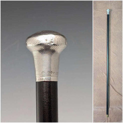 Bastón antiguo británico de 1921, con eje negro y empuñadura de plata esterlina, 91 cm