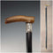 1897 British antique black shaft L-shaped horn handle pure silver decorated walking stick 84cm