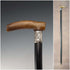 1897 British antique black shaft L-shaped horn handle pure silver decorated walking stick 84cm