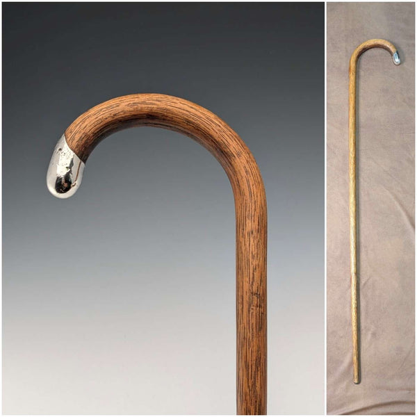 1919년 영국 앤틱 브라운 샤프트 곡선형 핸들 순은 장식 경량 지팡이 82cm