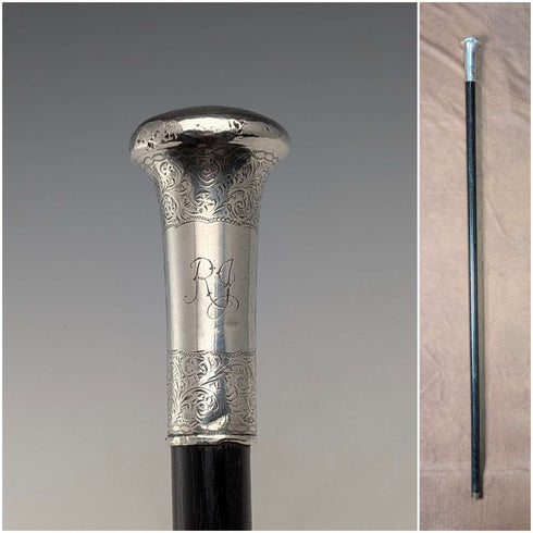 1906 年英國古董黑軸純銀圓柄手杖 90 公分 WH Carrington