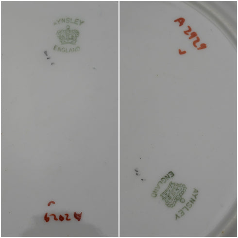British Antique Aynsley "Black Band & Rose" Side Plates, Pair