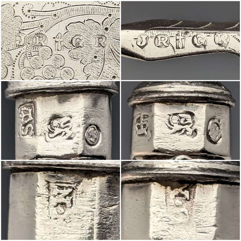 1838년 영국 앤틱 순은 핸들 커틀러리 6페어 세트 (케이스 포함, 찰스 니덤)