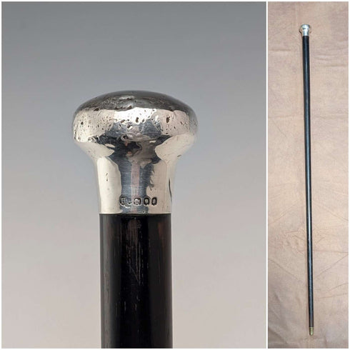 1916년 영국 앤틱 블랙 샤프트 순은제 론델 핸들 지팡이 87cm