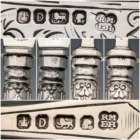 1871 年英國古董純銀魚餐具組 6 對共 607 克 Martin and Hall 木盒
