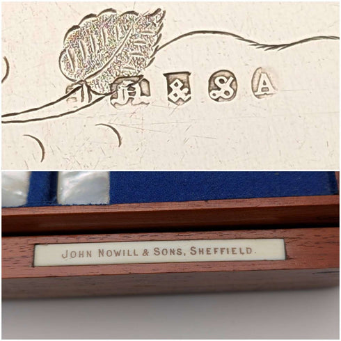 영국 앤틱 자개 핸들 디저트 커틀러리 12세트 (목재 상자 포함) JOHN NOWILL&SON