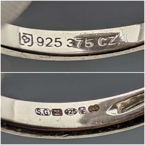 Anillo de plata de ley y oro de 9 quilates con circonita cúbica, joyería vintage británica