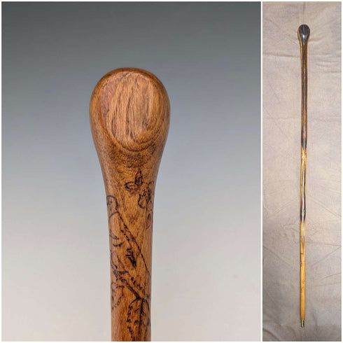 复古双色棕色杆身带装饰环手柄手杖 91cm