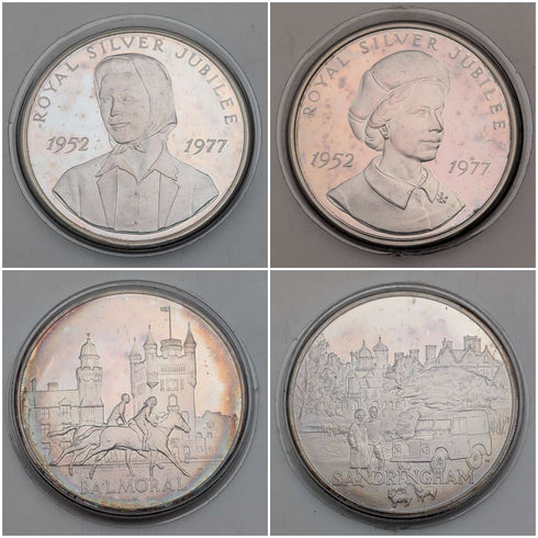 1977年 英国产纯银制银禧纪念克朗银币4枚套组,总重113克,带盒,Pobjoy Mint铸造