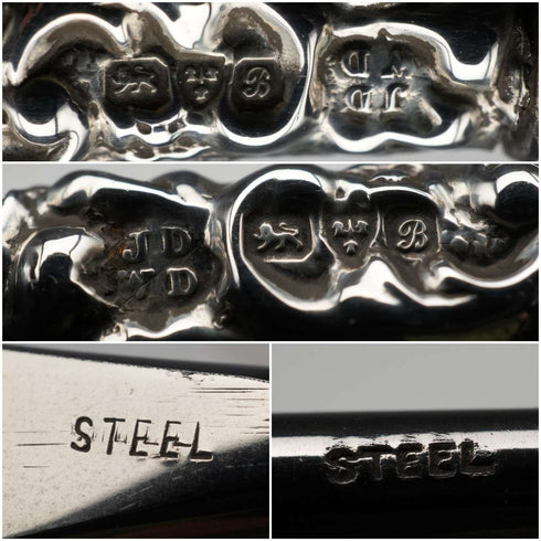1902 British Antique Sterling Silver Handle Shoehorn and Button Hook Set by James Deakin & Sons