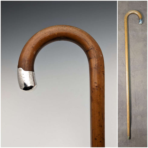 1922 British Antique Men's Cane, Bent Handle, Tan Color Shaft, 86cm