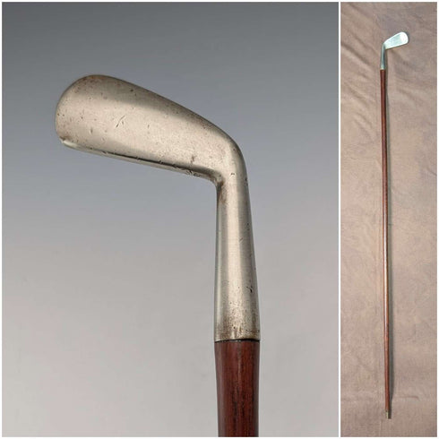 Bastón vintage británico con mango en forma de palo de golf y eje marrón, 92 cm