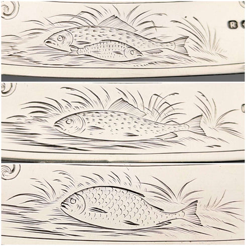 Cubiertos de pescado de plata esterlina británica antigua de 1836, 3 pares, 319 g en total, Charles Needham