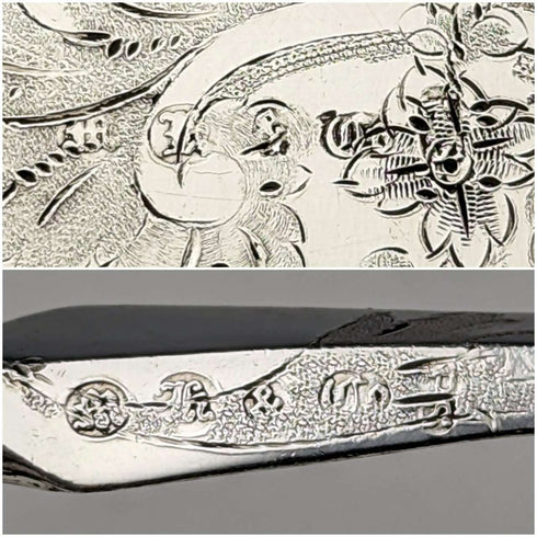 Juego de 12 pares de cubiertos con mango de plata maciza, antigüedad inglesa de alrededor de 1850, en caja de madera, Martin Hall