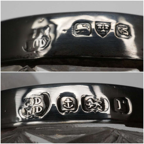 1916年 英国アンティーク 純銀装飾 カットガラスソルトディッシュペア James Deakin&Sons