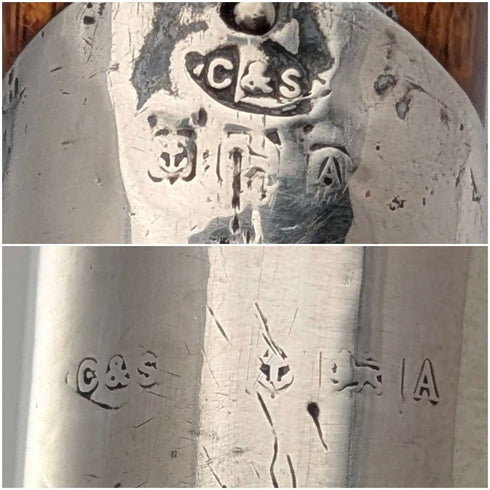 1925年 英国古董 茶色杆 弯柄 纯银装饰 轻便手杖 拐杖 86cm C&S