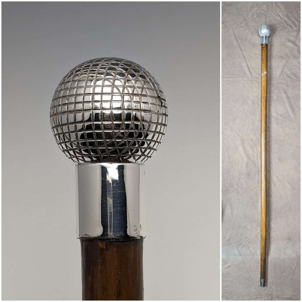 Bastón de caballero antiguo inglés, circa 1900, mango redondo tipo bola de golf, 88 cm