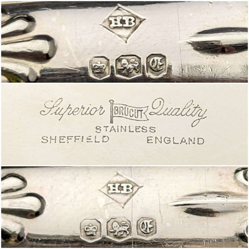 1973 British Vintage Sterling Silver Handle Cutlery 6 Pair Set Boxed Harrison Brothers