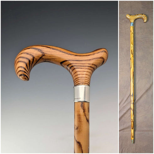 2018年英国制木纹唐木柄德比手柄纯银装饰手杖 88cm