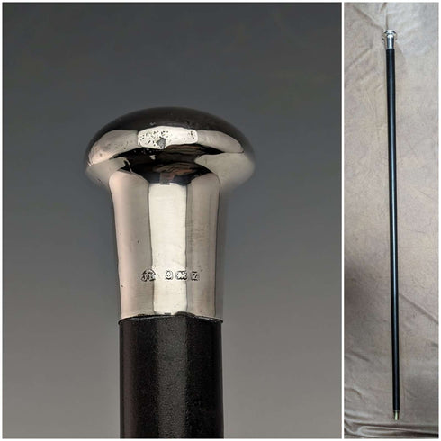 1924年 英国ヴィンテージ 绅士用手杖 纯银圆柄 黑杆 91.5cm