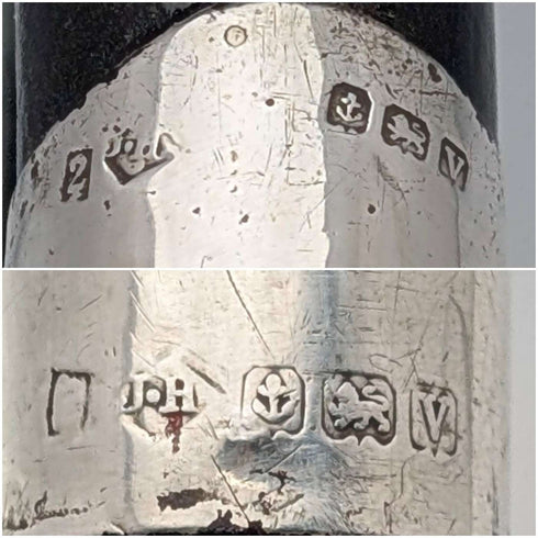 1920년 영국 앤티크 블랙 샤프트 커브 핸들 순은 장식 스틱 지팡이 84cm