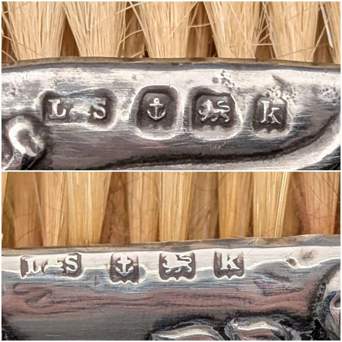 1909年 英国古董 纯银装饰手柄 梳妆刷套装 Levi&Salaman