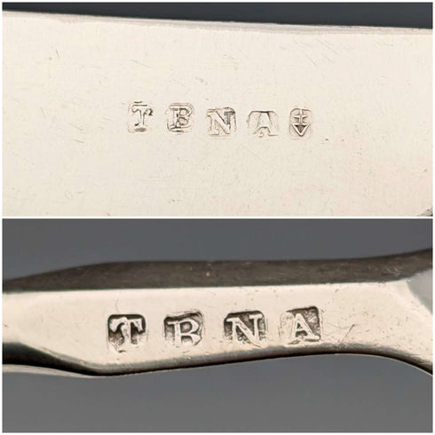 約 1860 年英國古董雕刻白色珍珠手柄甜點餐具 6 對 TBNA 托盤包括
