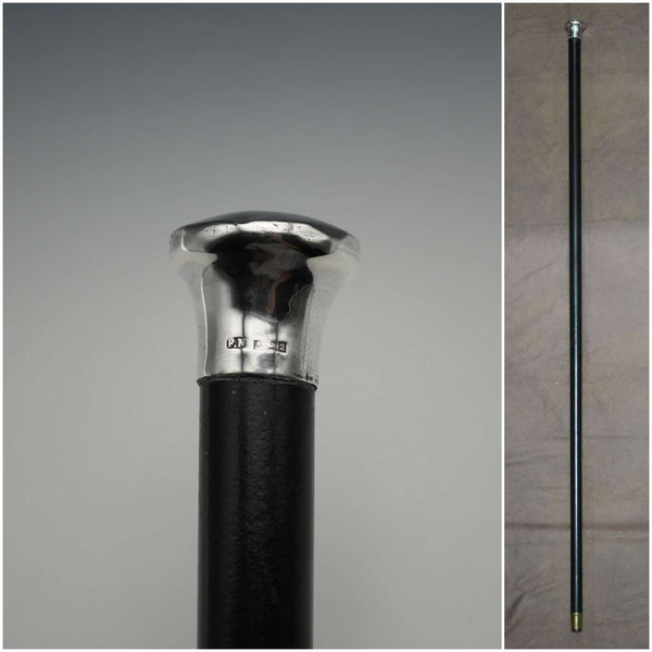 1965年 英国复古风黑轴纯银光面圆环手柄手杖 90cm