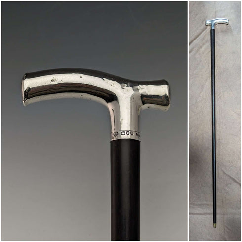 1892 British Antique Men's Cane Sterling Silver Derby Handle Brown Shaft 86.5cm