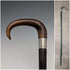 1907 British Antique Men's Cane Horn Handle Sterling Silver Decoration Black Shaft 88cm
