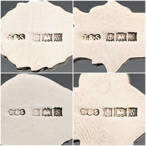 Cucharas de café vintage británicas de plata de ley con decoración de esmalte, 1967 (juego de 4, 48 g en total), de Turner & Simpson, en estuche.